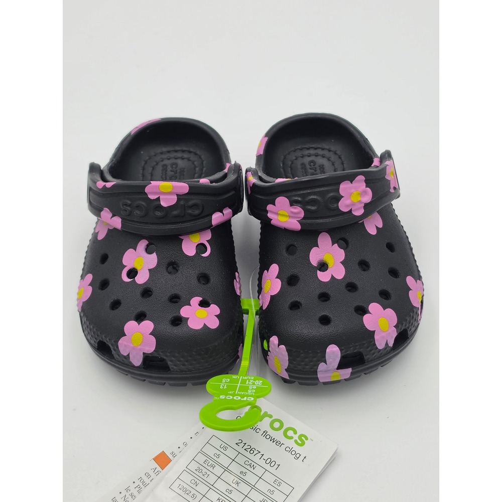 Crocs Classic Flower Clog T Toddler Size C5 Black Pink Floral Print, NWT